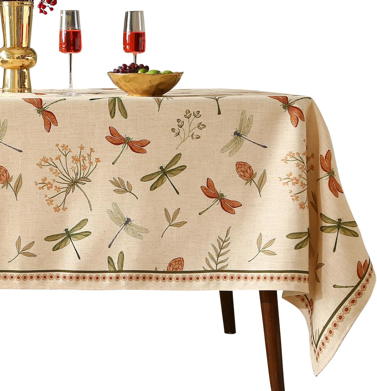 ISAENNE Designer French Light Beige Extra Long Rectangle Tablecloth,Linen Florals and Birds Pattern Table Cloth,Durable Decorative Tablecloths for Dining Thanksgiving Kitchen,67"*118"-Cornucopia