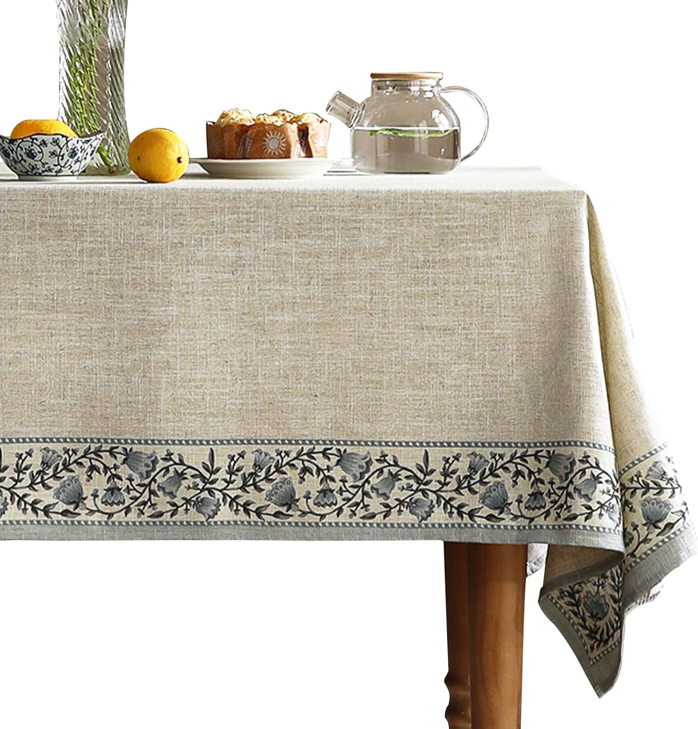 ISAENNE Designer French Light Beige Extra Long Rectangle Tablecloth,Linen Florals and Birds Pattern Table Cloth,Durable Decorative Tablecloths for Dining Thanksgiving Kitchen,67"*118"-Cornucopia