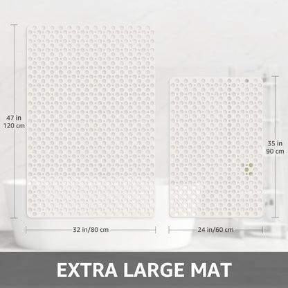 Yolife Extra Large Shower Mat 47x32 inch, Non Slip Shower Mat for Inside Shower with Drain Holes and Suction Cups for Bathroom, No Odor TPE Shower Floor Mat,White