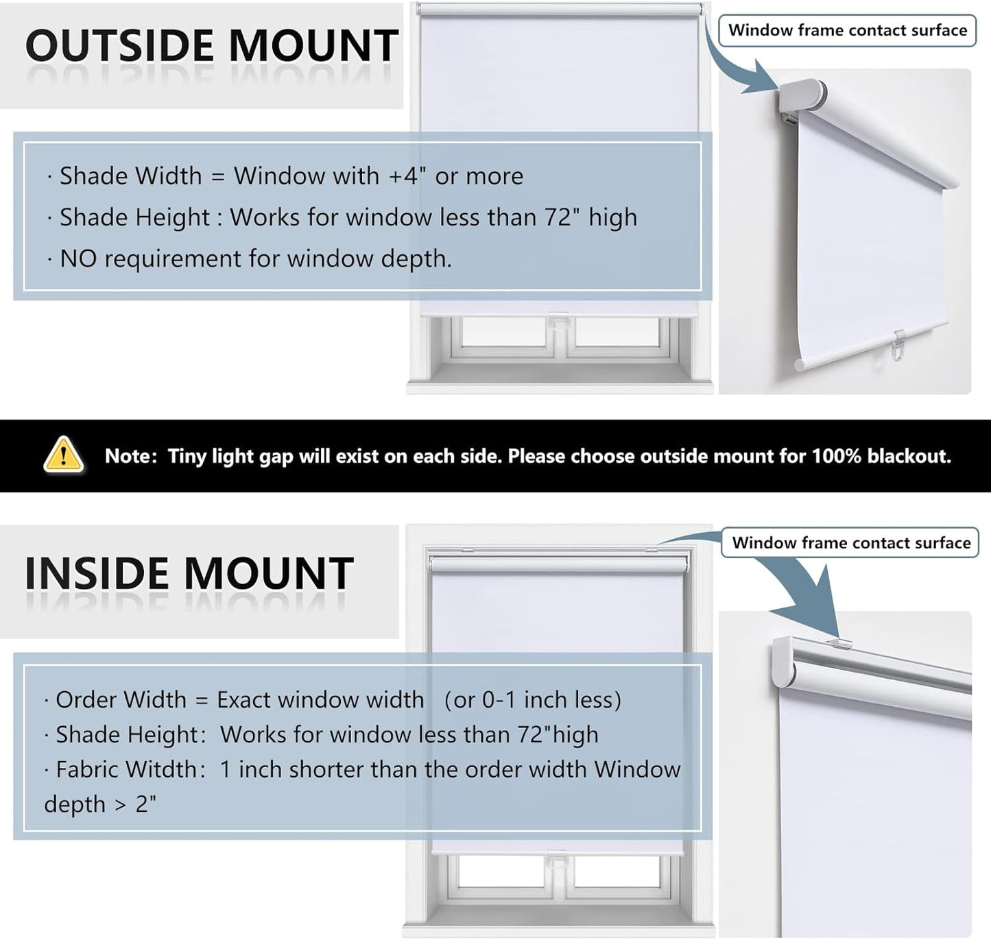 AOSKY Cordless Roller Shades Blackout Blinds for Windows Room Darkening Rolled Up Shades with Spring System, UV Protection Window Shades Door Blinds for Home and Office (35" W x 72" H, White)