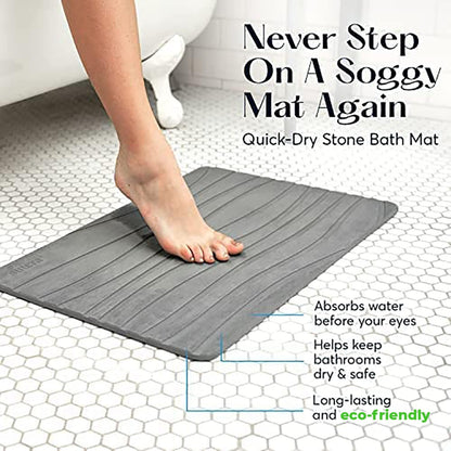 SUTERA Diatomaceous Stone Bathmat | Ultra-Absorbent, Quick-Drying Bath Mat | Slip-Resistant Surface for Safer Bathrooms | Charcoal Grey Finish | 23.5" x 15" (1 Pack)
