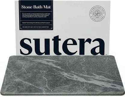 SUTERA Diatomaceous Stone Bathmat | Ultra-Absorbent, Quick-Drying Bath Mat | Slip-Resistant Surface for Safer Bathrooms | Charcoal Grey Finish | 23.5" x 15" (1 Pack)