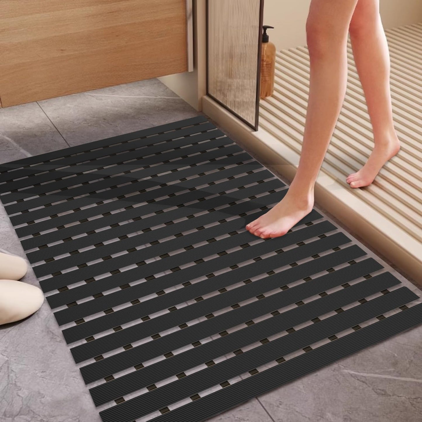 Non Slip Large Shower Mat(35.4"*23.6"),Extra Large Shower Mats for Inside Shower, Non Slip Shower Mat for Elderly,Non Suction Cups Heavy Duty Bathtub Mat,Rubber