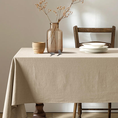 MIULEE Natural Linen Cotton Blend Tablecloth Rectangle, Luxury Waterproof Stain Resistant Durable Farmhouse Oblong Table Cloth for Dining Party Christmas Weddings Birthday, 52 x 102 inch, Ivory Cream
