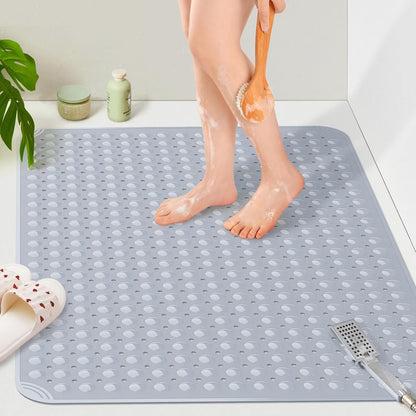 Yolife Extra Large TPE Shower Mat, 47.2" L x 31.5" W Anti Slip Bath Mat with Drain Holes and Suction Cups, Large Size Mat More Suitable for Shower Stall, No Odor, Heavy Mat