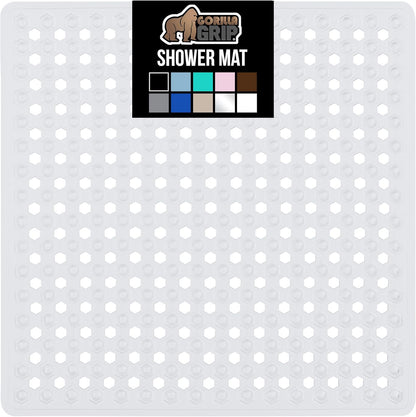 GORILLA GRIP Patented Bath Tub Shower Mat, 2 Pack, Machine Washable Bathtub Floor Liner Mats, Suction Cups and Drain Holes to Keep Tubs Clean, Soft on Feet, Bathroom Essentials, 35x16 Inch, Clear