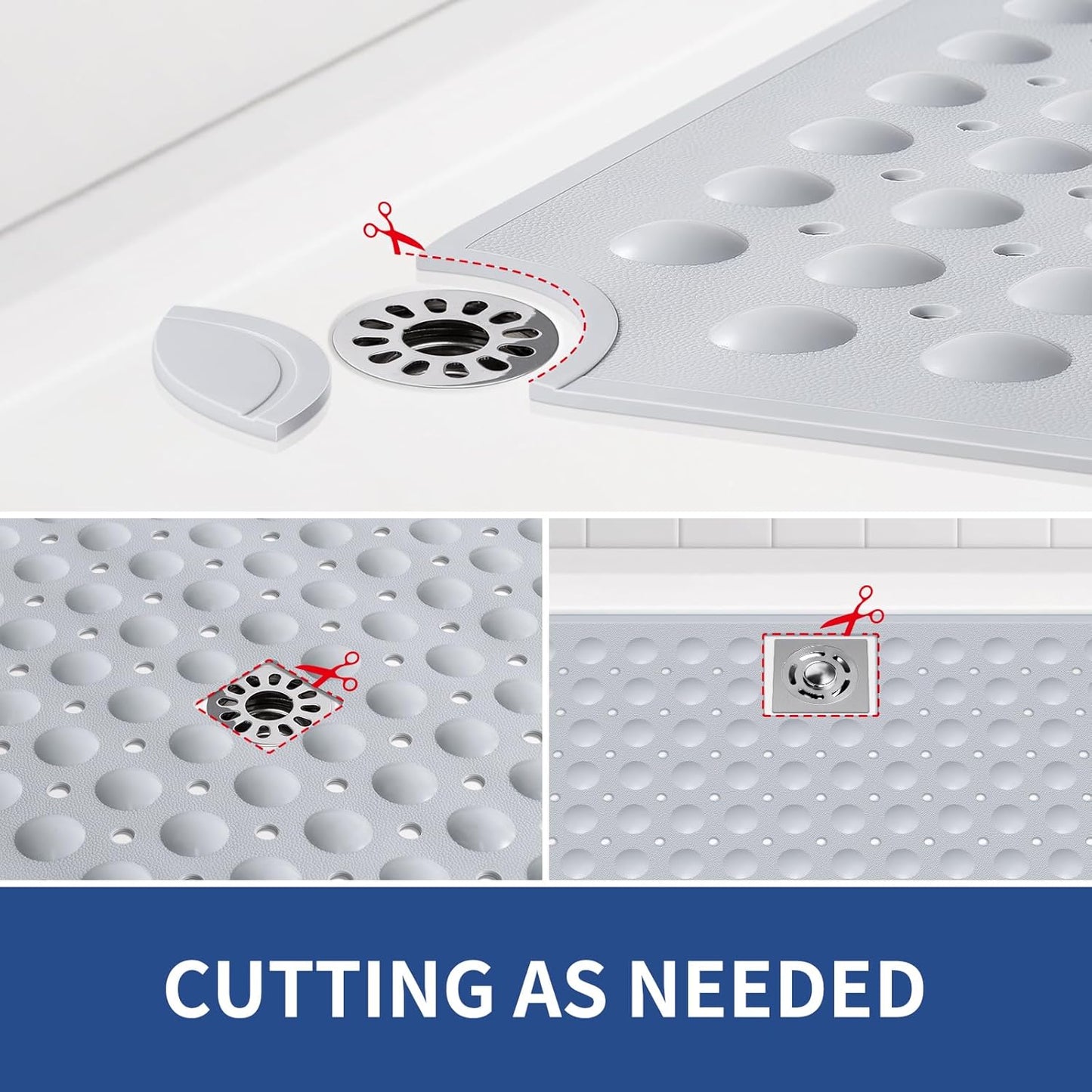 OTHWAY Extra Large Shower Mat 47"x 32", TPE Non Slip Shower Mat for Shower Stall, Inside Walk in Shower Mats with Drain Holes Suction Cups, Anti-Slip for Elderly Kids (Light Grey)