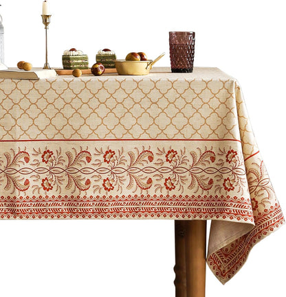 ISAENNE Designer French Light Beige Extra Long Rectangle Tablecloth,Linen Florals and Birds Pattern Table Cloth,Durable Decorative Tablecloths for Dining Thanksgiving Kitchen,67"*118"-Cornucopia