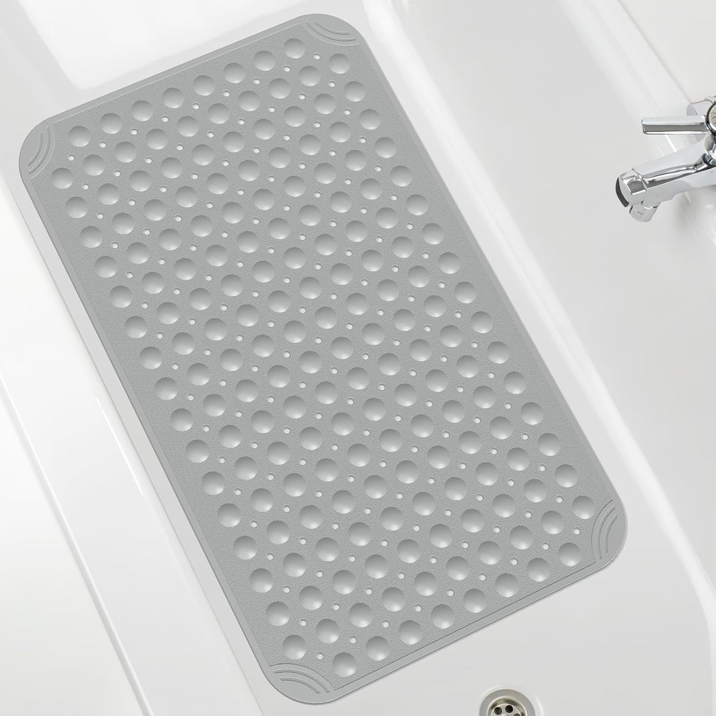 OTHWAY Extra Large Shower Mat 47"x 32", TPE Non Slip Shower Mat for Shower Stall, Inside Walk in Shower Mats with Drain Holes Suction Cups, Anti-Slip for Elderly Kids (Light Grey)