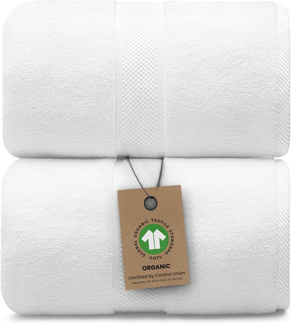 100% Organic Zero-Twist Cotton Towels - GOTS Certified Luxury Bath Towels - Ultra Soft & Plush 700GSM Long-Staple Cotton - 6 Piece Towel Set (White)