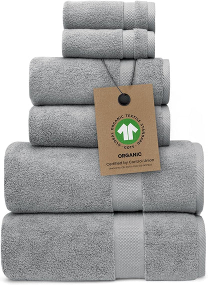 100% Organic Zero-Twist Cotton Towels - GOTS Certified Luxury Bath Towels - Ultra Soft & Plush 700GSM Long-Staple Cotton - 6 Piece Towel Set (White)