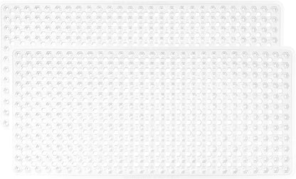 GORILLA GRIP Patented Bath Tub Shower Mat, 2 Pack, Machine Washable Bathtub Floor Liner Mats, Suction Cups and Drain Holes to Keep Tubs Clean, Soft on Feet, Bathroom Essentials, 35x16 Inch, Clear