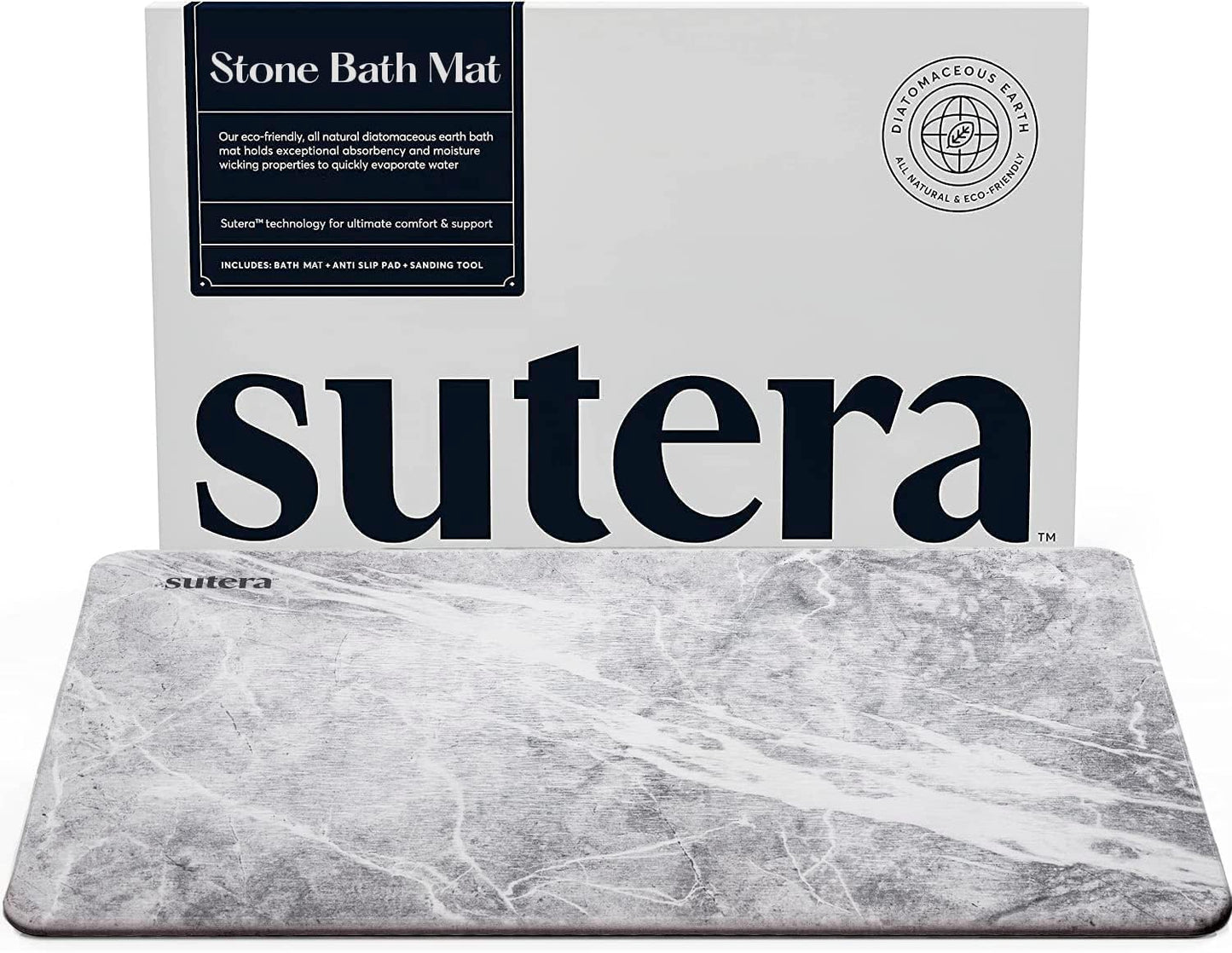 SUTERA Diatomaceous Stone Bathmat | Ultra-Absorbent, Quick-Drying Bath Mat | Slip-Resistant Surface for Safer Bathrooms | Charcoal Grey Finish | 23.5" x 15" (1 Pack)