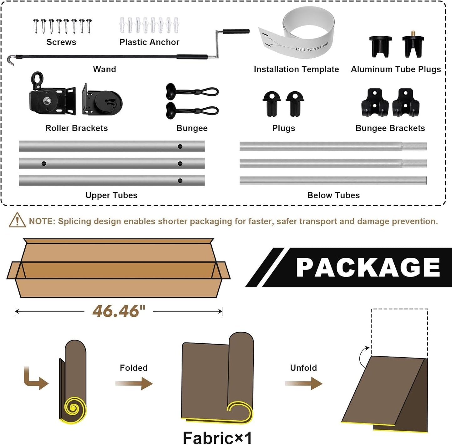 Artpuch Outdoor Roller Shades with Splicing Design, 10' W x 8' H Exterior Cordless Patio Shades Roll Up Blinds for Porch, Gazebo, Pergola, Balcony, Grey