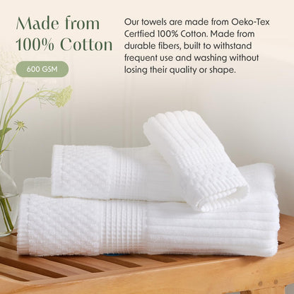 Springtree Home 100% Cotton Bath Towel Set of 4 | Super Soft & Absorbent with Quick-Dry Fibers | 4 Bath Towels | Textured and Durable Cotton | Krista Collection - Bright White