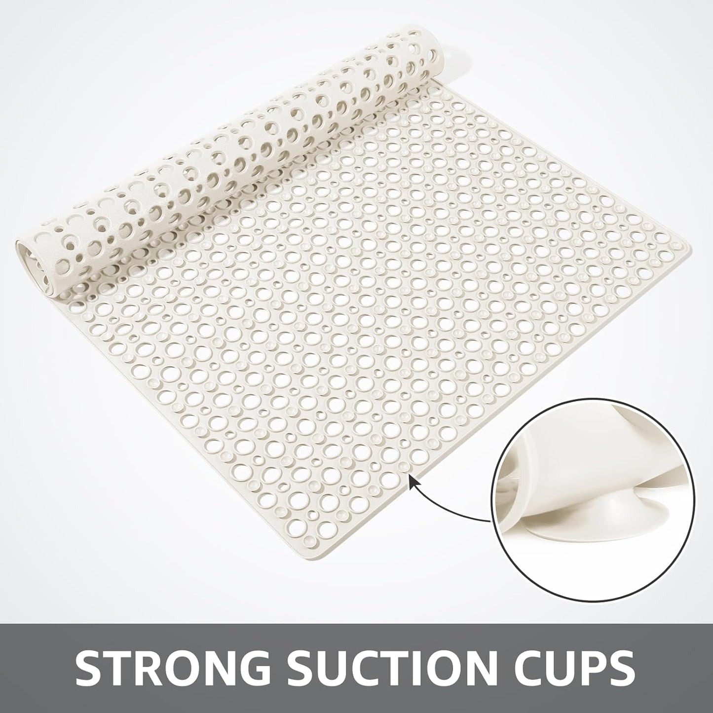 Yolife Extra Large Shower Mat 47x32 inch, Non Slip Shower Mat for Inside Shower with Drain Holes and Suction Cups for Bathroom, No Odor TPE Shower Floor Mat,White