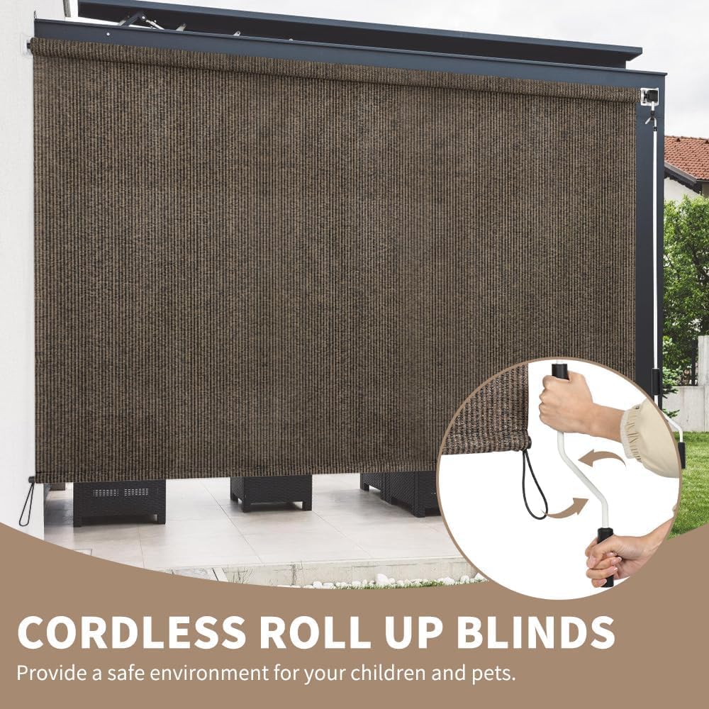 Outdoor Roller Shade 4' W x 6' L Cordless Patio Shades Roll Up Outdoors Blinds with UV Protection, Exterior Roller Shades Cloth for Porch Pergola, Mocha