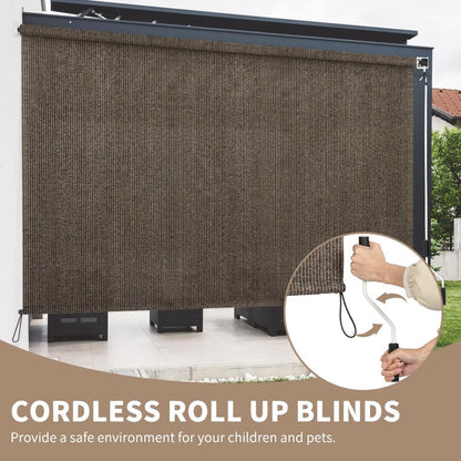Outdoor Roller Shade 4' W x 6' L Cordless Patio Shades Roll Up Outdoors Blinds with UV Protection, Exterior Roller Shades Cloth for Porch Pergola, Mocha