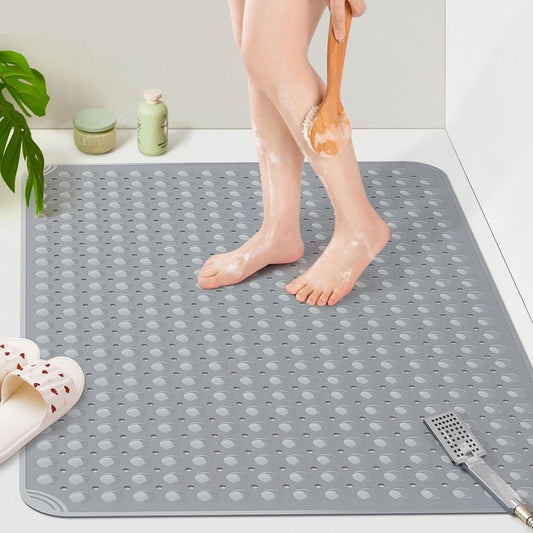 Yolife Extra Large TPE Shower Mat, 47.2" L x 31.5" W Anti Slip Bath Mat with Drain Holes and Suction Cups, Large Size Mat More Suitable for Shower Stall, No Odor, Heavy Mat
