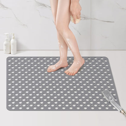 Yolife Extra Large Shower Mat 47x32 inch, Non Slip Shower Mat for Inside Shower with Drain Holes and Suction Cups for Bathroom, No Odor TPE Shower Floor Mat,White