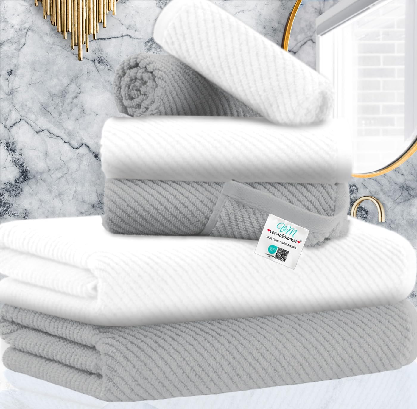 Luxury Bath Towels, Bath Towels Set of 4, Large 30" x 56" - 100% Cotton | Quick Dry | Light Weight | Thick | Soft | Absorbent, Luxury Shower Towel Sets for Bathroom, Towel Gift Set, White