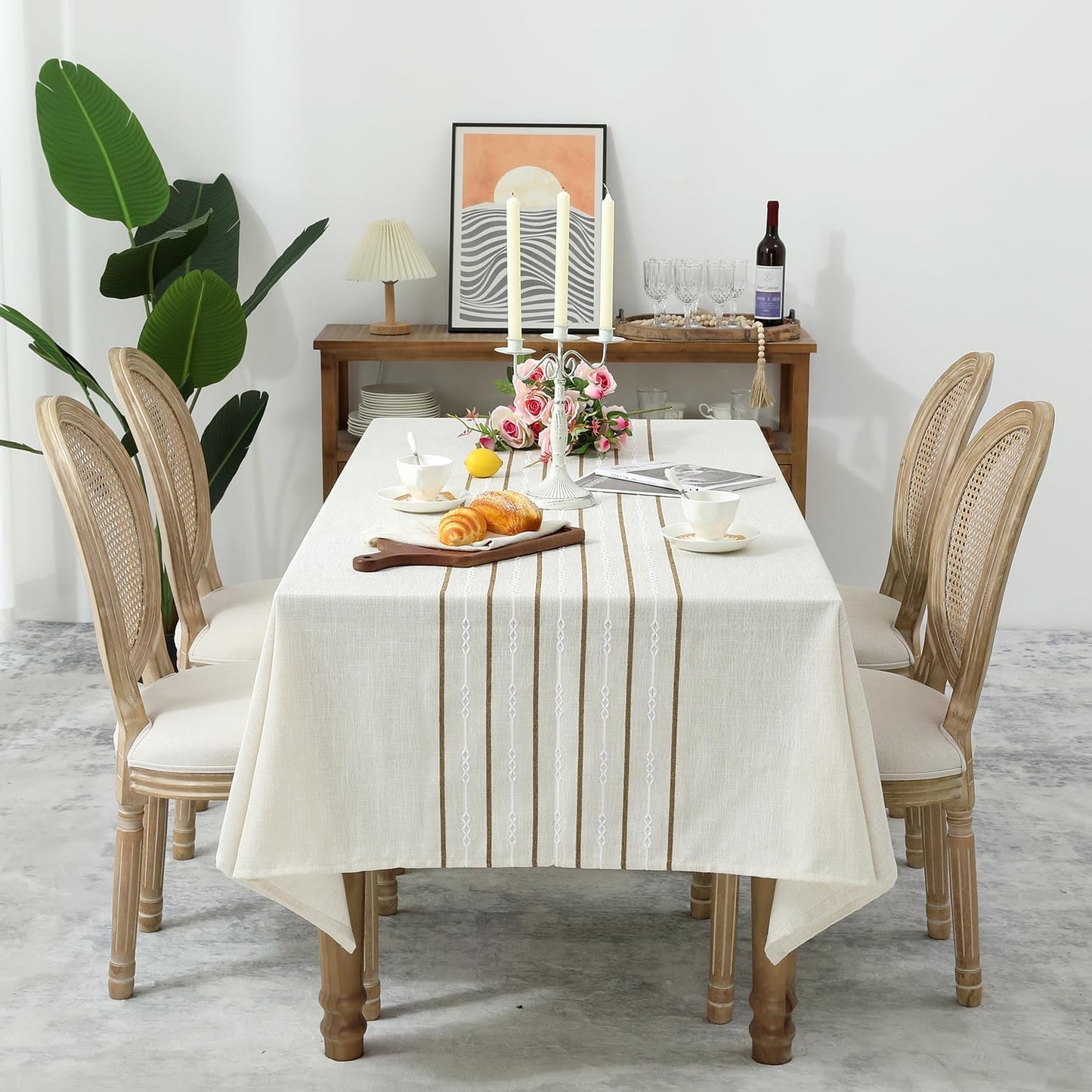 Chassic 60 x 120 inches Farmhouse Style Linen tablecloths, Wrinkle Resistant Washable Dining Room Table Cloths for 8 Foot Rectangle Tables - Beige