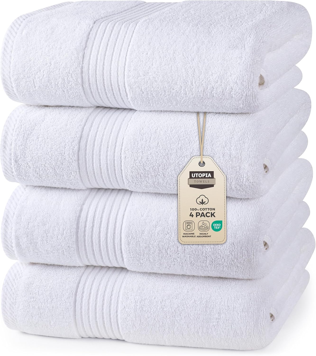 Utopia Towels 12 Pack Bath Towels Set, (27 x 54 Inches) 100% Ring Spun Cotton, Quick Dry, Highly Absorbent, Soft Feel Towels, Perfect for Daily Use (White)