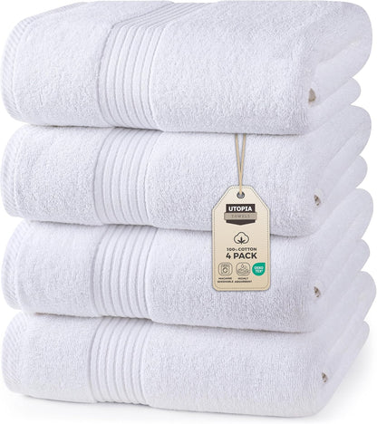 Utopia Towels 12 Pack Bath Towels Set, (27 x 54 Inches) 100% Ring Spun Cotton, Quick Dry, Highly Absorbent, Soft Feel Towels, Perfect for Daily Use (White)