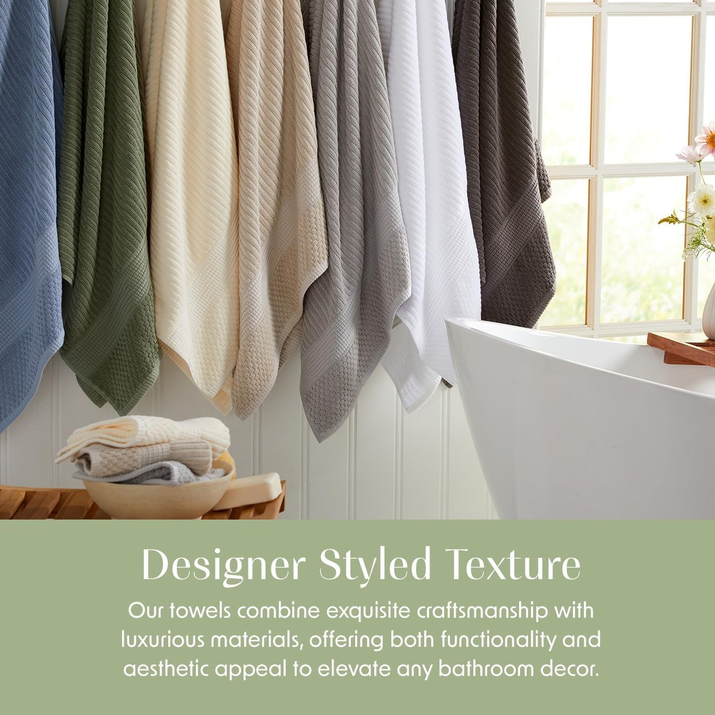 Springtree Home 100% Cotton Bath Towel Set of 4 | Super Soft & Absorbent with Quick-Dry Fibers | 4 Bath Towels | Textured and Durable Cotton | Krista Collection - Bright White