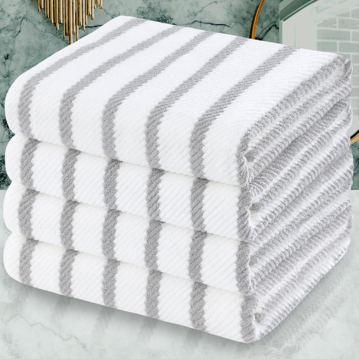 Luxury Bath Towels, Bath Towels Set of 4, Large 30" x 56" - 100% Cotton | Quick Dry | Light Weight | Thick | Soft | Absorbent, Luxury Shower Towel Sets for Bathroom, Towel Gift Set, White