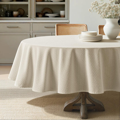 MIULEE Ivory Linen Cottton Table Cloth Rectangle Tablecloth Waterproof Spillproof Cross-Star Textured Table Cltoth Decorative Farmhouse Style for Dining Party Weddings 60x120 Inch