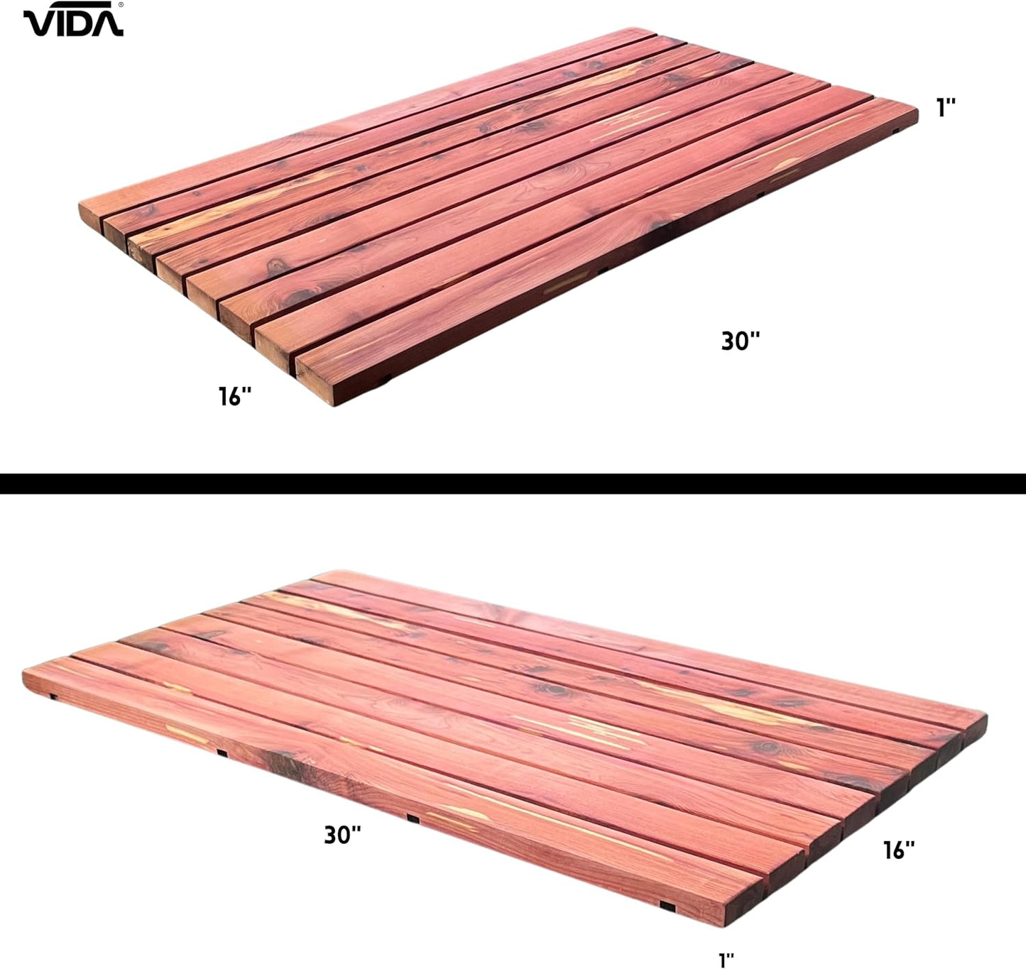 Cedar Wood Bath Mat – 30”x16” Non-Slip Shower Mat | Indoor & Outdoor Use | Wood Bathroom Mat & Floor Protector | Handcrafted in USA - Large