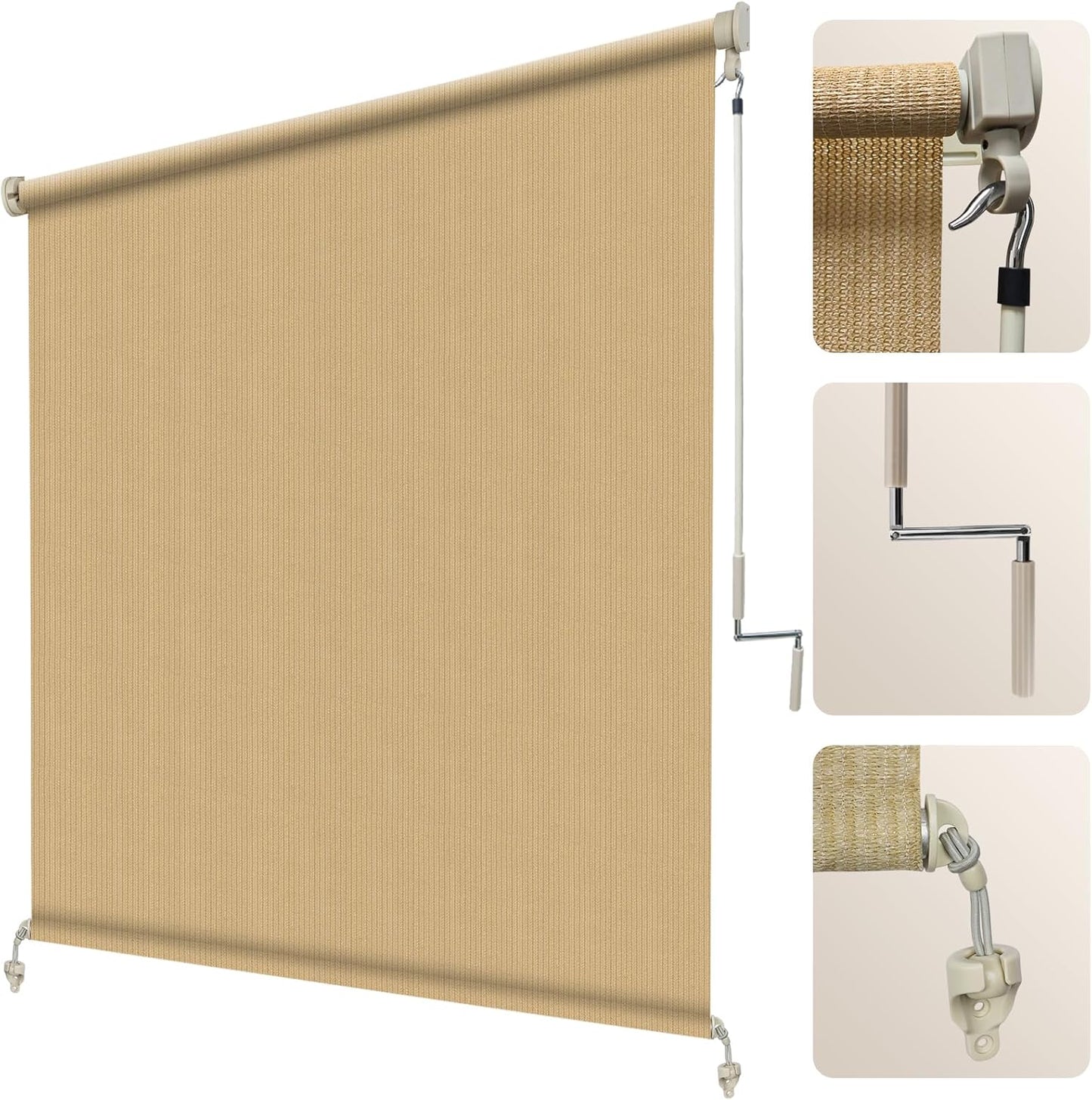 Artpuch Outdoor Roller Shade 6' W x 8' H, Gray Exterior Cordless Patio Shades Roll Up Blinds with Spliced Pole Design, (2 Poles, One-Piece Fabric)