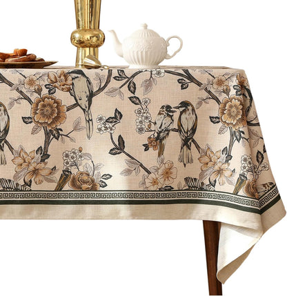ISAENNE Designer French Light Beige Extra Long Rectangle Tablecloth,Linen Florals and Birds Pattern Table Cloth,Durable Decorative Tablecloths for Dining Thanksgiving Kitchen,67"*118"-Cornucopia