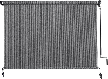 Amagenix Outdoor Roller Shade 8'(W) X 8'(H), Exterior Cordless Patio Shades Roll Up Outdoor Blinds with 90% UV Protection, Two-Section Poles with One-Piece Fabric, Grey