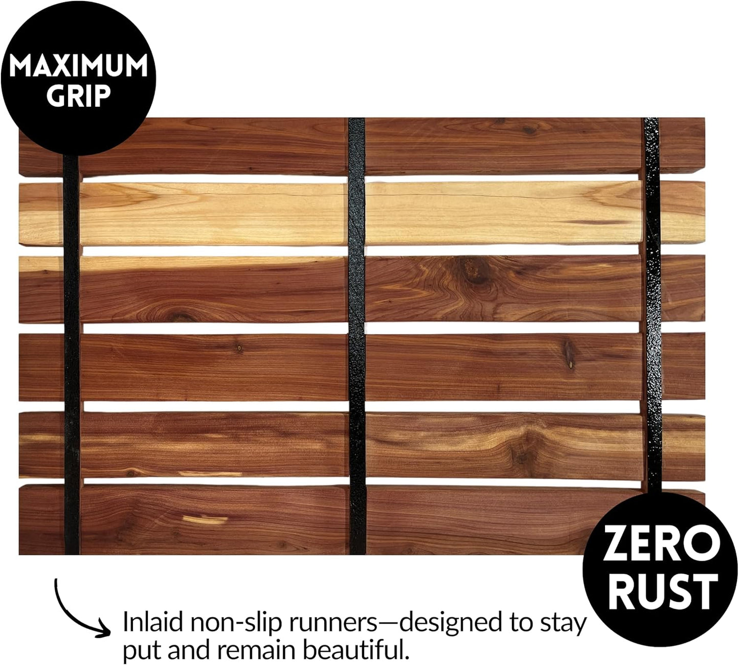 Cedar Wood Bath Mat – 30”x16” Non-Slip Shower Mat | Indoor & Outdoor Use | Wood Bathroom Mat & Floor Protector | Handcrafted in USA - Large