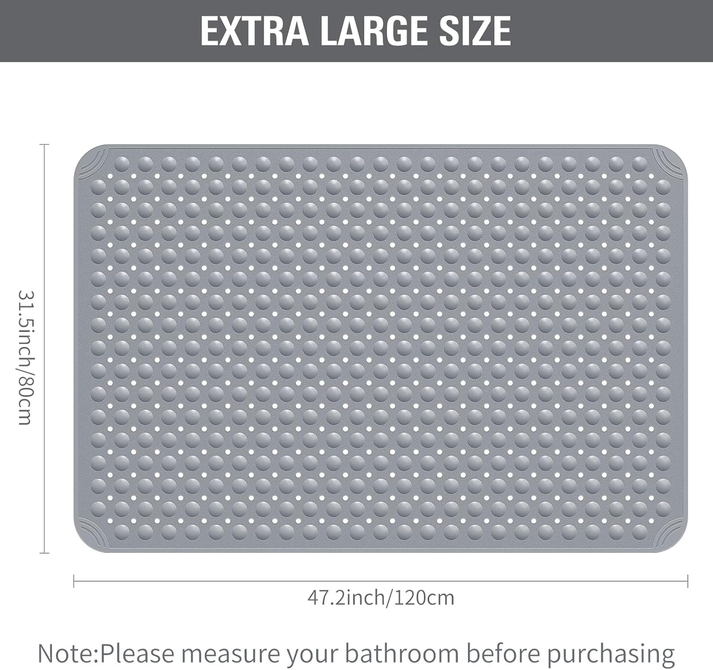Yolife Extra Large TPE Shower Mat, 47.2" L x 31.5" W Anti Slip Bath Mat with Drain Holes and Suction Cups, Large Size Mat More Suitable for Shower Stall, No Odor, Heavy Mat