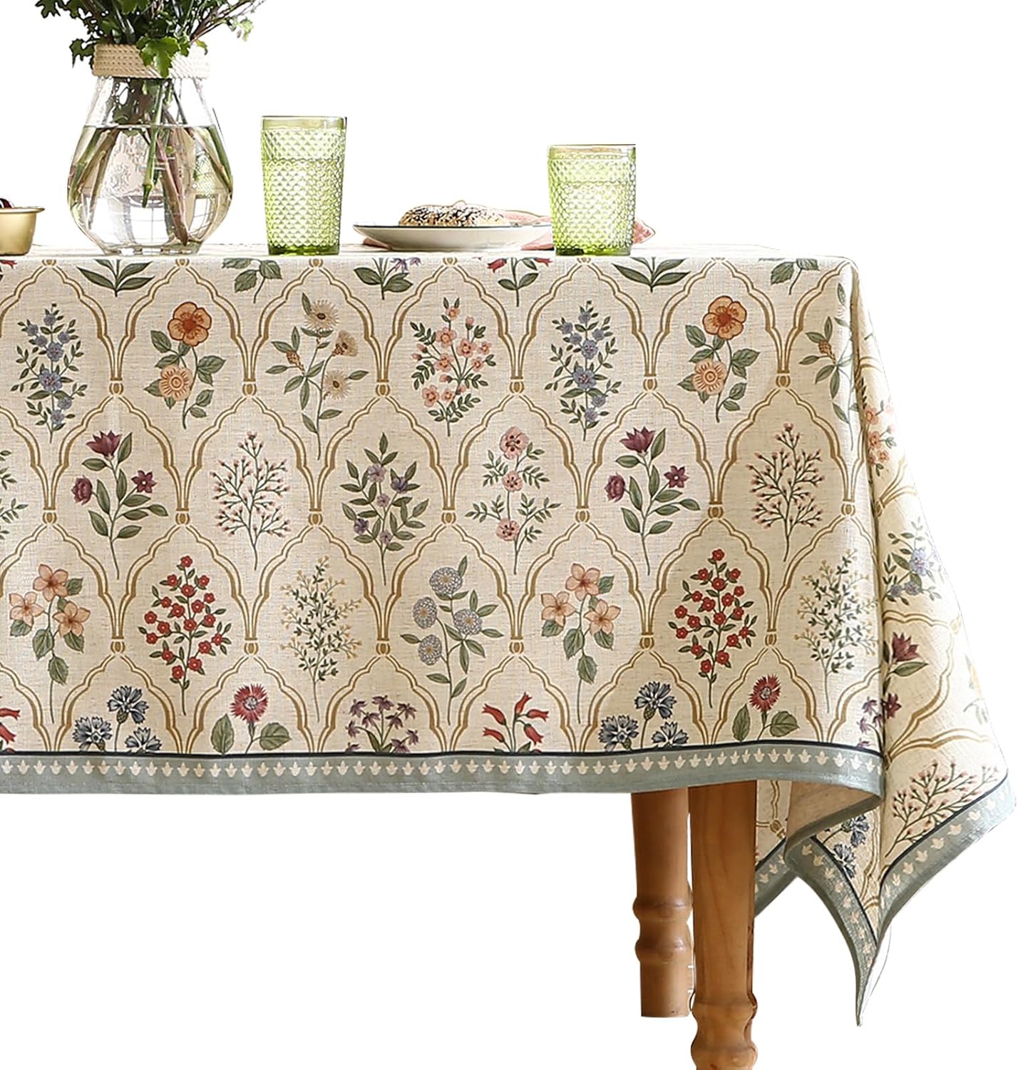 ISAENNE Designer French Light Beige Extra Long Rectangle Tablecloth,Linen Florals and Birds Pattern Table Cloth,Durable Decorative Tablecloths for Dining Thanksgiving Kitchen,67"*118"-Cornucopia