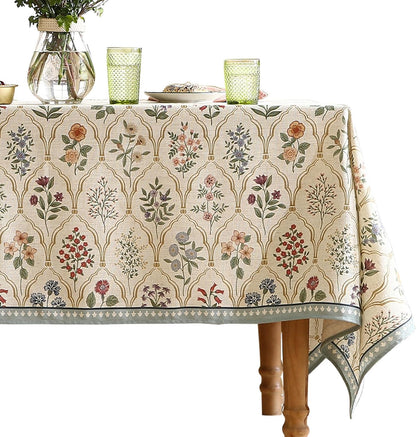 ISAENNE Designer French Light Beige Extra Long Rectangle Tablecloth,Linen Florals and Birds Pattern Table Cloth,Durable Decorative Tablecloths for Dining Thanksgiving Kitchen,67"*118"-Cornucopia