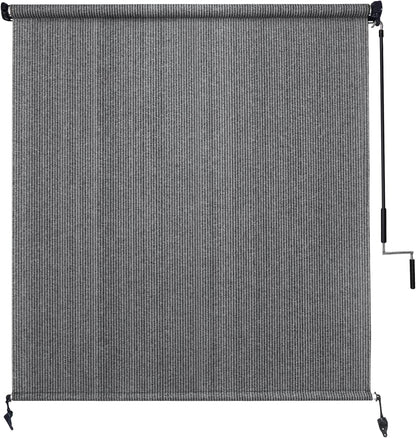 Amagenix Outdoor Roller Shade 8'(W) X 8'(H), Exterior Cordless Patio Shades Roll Up Outdoor Blinds with 90% UV Protection, Two-Section Poles with One-Piece Fabric, Grey