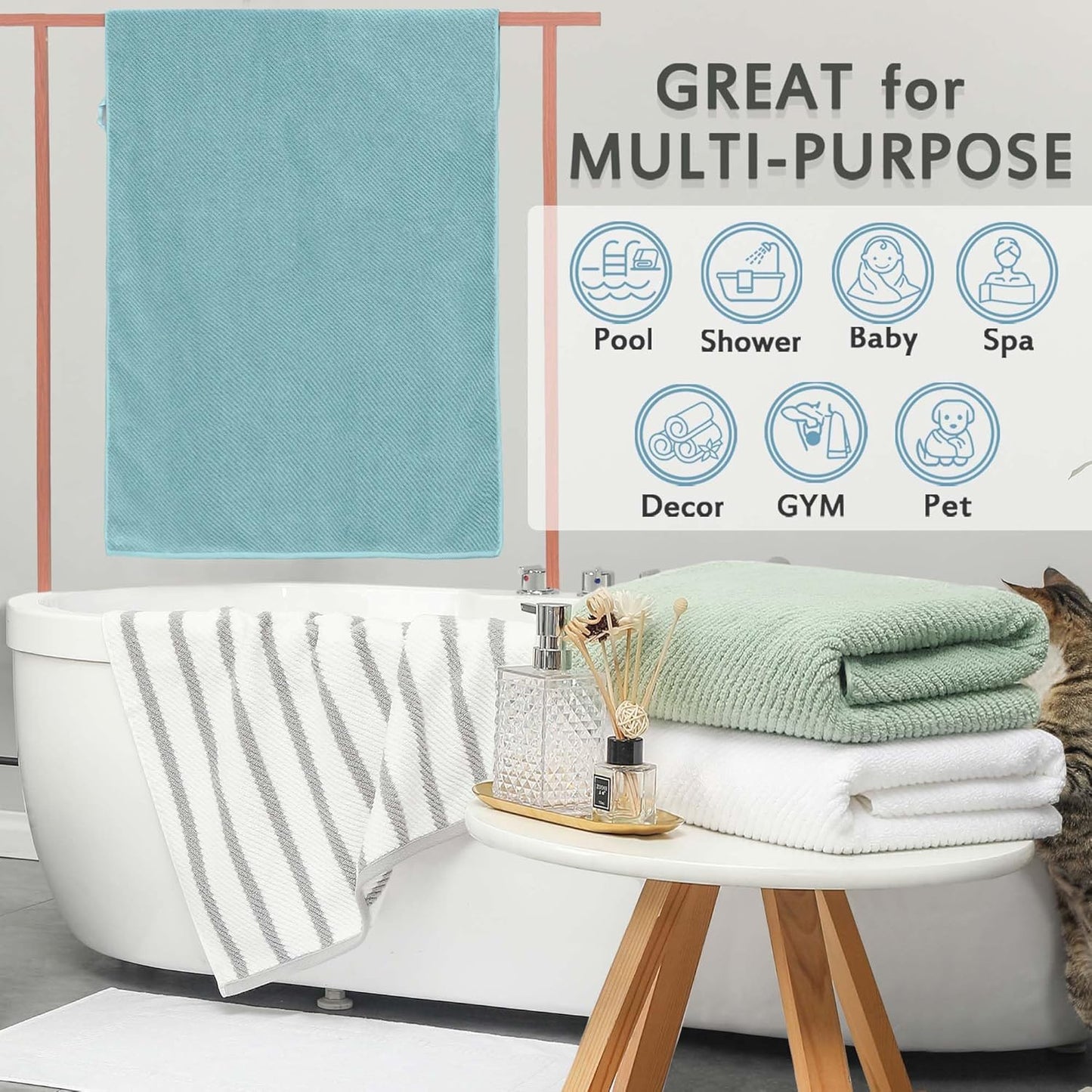 Luxury Bath Towels, Bath Towels Set of 4, Large 30" x 56" - 100% Cotton | Quick Dry | Light Weight | Thick | Soft | Absorbent, Luxury Shower Towel Sets for Bathroom, Towel Gift Set, White