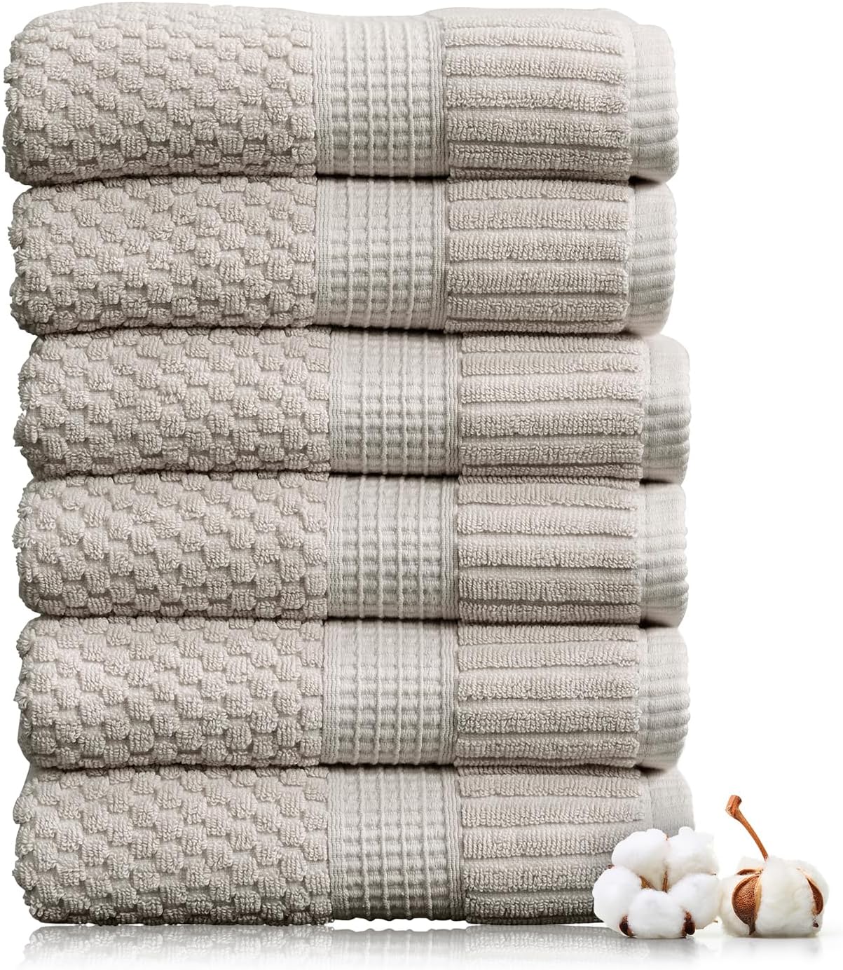 NY Loft 100% Cotton 4 Pack Bath Towels, 30" x 52", Soft & Absorbent, Quick Dry, Textured - Trinity Collection, Bright White