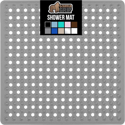 GORILLA GRIP Patented Bath Tub Shower Mat, 2 Pack, Machine Washable Bathtub Floor Liner Mats, Suction Cups and Drain Holes to Keep Tubs Clean, Soft on Feet, Bathroom Essentials, 35x16 Inch, Clear