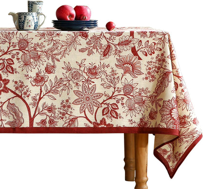 ISAENNE Designer French Light Beige Extra Long Rectangle Tablecloth,Linen Florals and Birds Pattern Table Cloth,Durable Decorative Tablecloths for Dining Thanksgiving Kitchen,67"*118"-Cornucopia