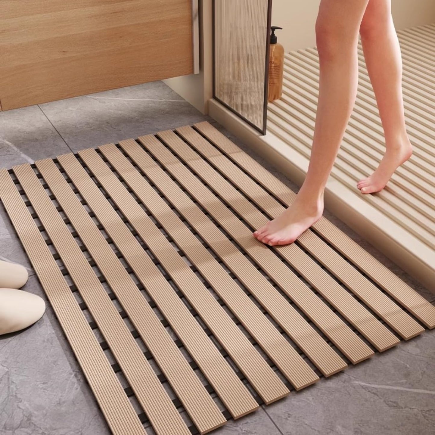 Non Slip Large Shower Mat(35.4"*23.6"),Extra Large Shower Mats for Inside Shower, Non Slip Shower Mat for Elderly,Non Suction Cups Heavy Duty Bathtub Mat,Rubber