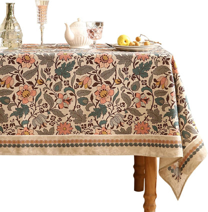 ISAENNE Designer French Light Beige Extra Long Rectangle Tablecloth,Linen Florals and Birds Pattern Table Cloth,Durable Decorative Tablecloths for Dining Thanksgiving Kitchen,67"*118"-Cornucopia