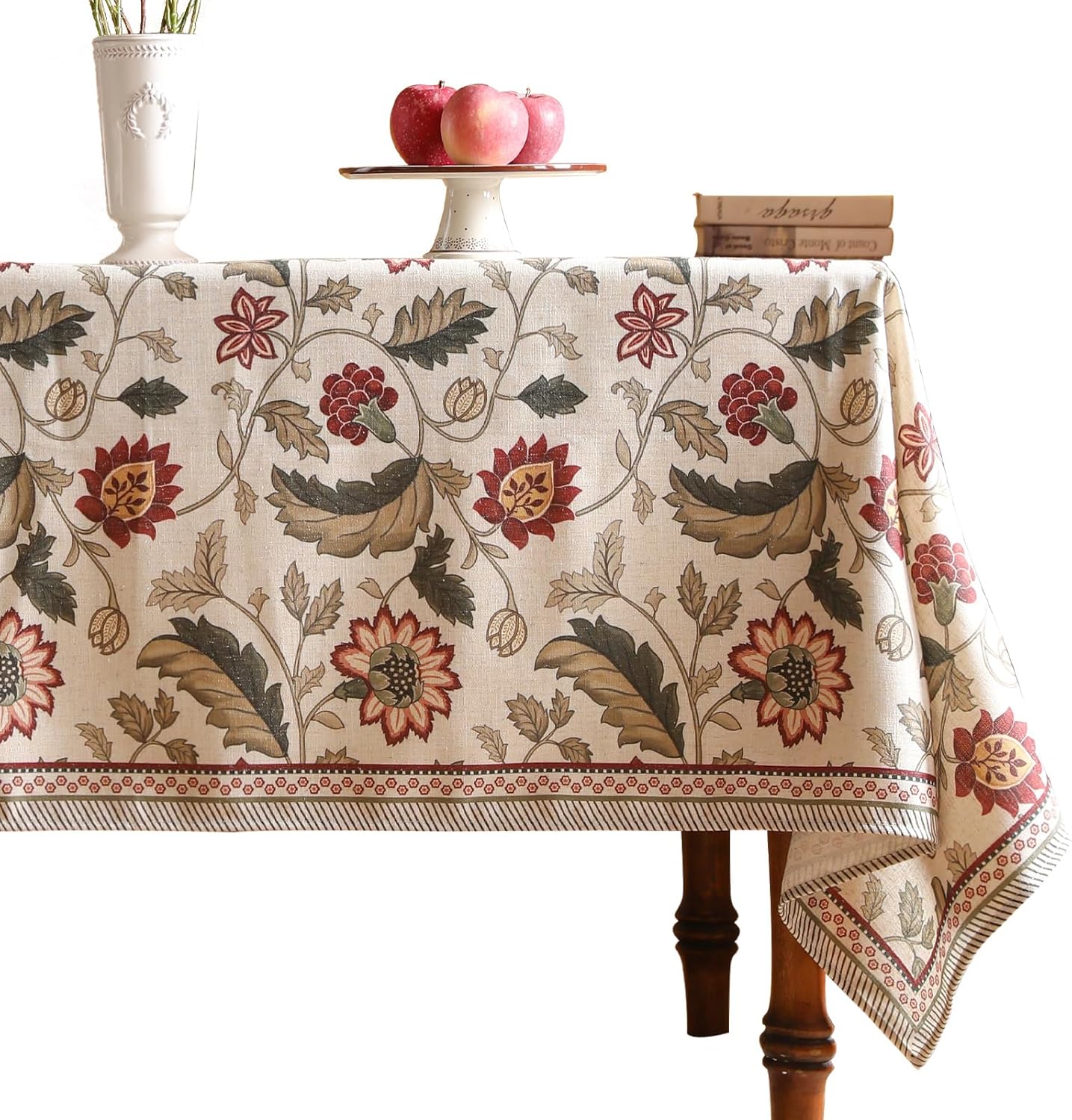 ISAENNE Designer French Light Beige Extra Long Rectangle Tablecloth,Linen Florals and Birds Pattern Table Cloth,Durable Decorative Tablecloths for Dining Thanksgiving Kitchen,67"*118"-Cornucopia