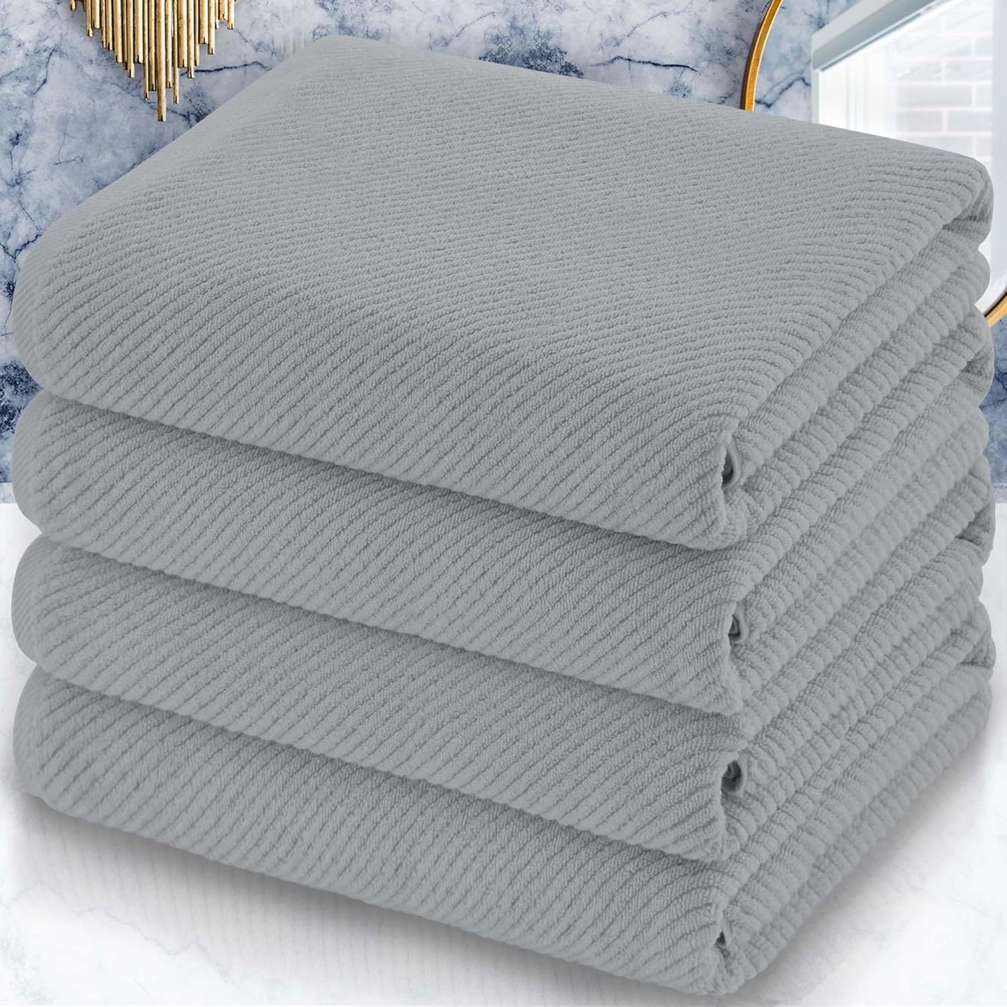 Luxury Bath Towels, Bath Towels Set of 4, Large 30" x 56" - 100% Cotton | Quick Dry | Light Weight | Thick | Soft | Absorbent, Luxury Shower Towel Sets for Bathroom, Towel Gift Set, White