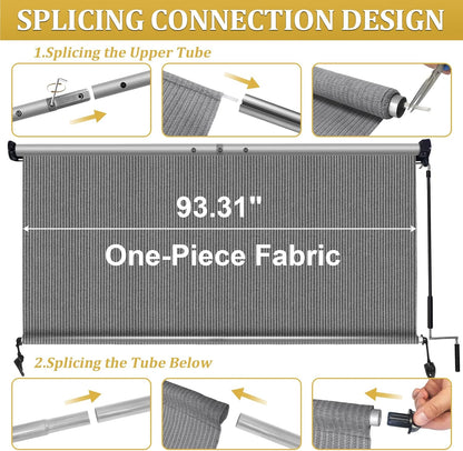 Shade&Beyond Outdoor Roller Shades with Splicing Design, 8' W x 8' H Cordless Patio Roll Up Blinds, Exterior Shade Cloth Roll for Porch, Gazebo, Pergola, Balcony, Gray