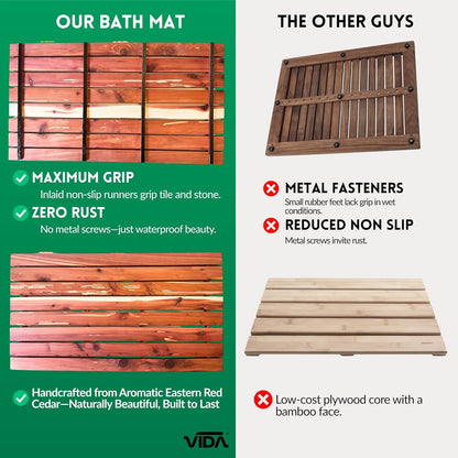 Cedar Wood Bath Mat – 30”x16” Non-Slip Shower Mat | Indoor & Outdoor Use | Wood Bathroom Mat & Floor Protector | Handcrafted in USA - Large